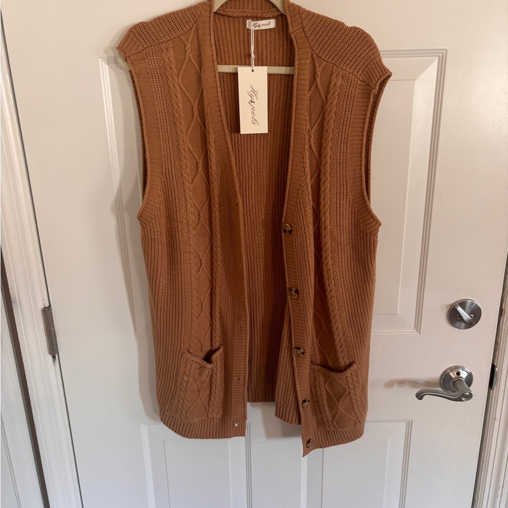 Hazel Tan Cardigan Sweater with Shawl Collar